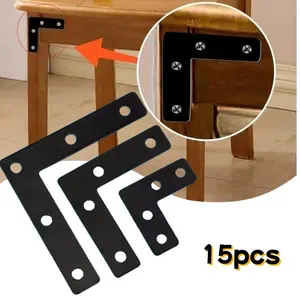 15pcs L-shaped black corner code fixed brackets furniture repair fasteners suitable for table chair cabinet hardware accessories