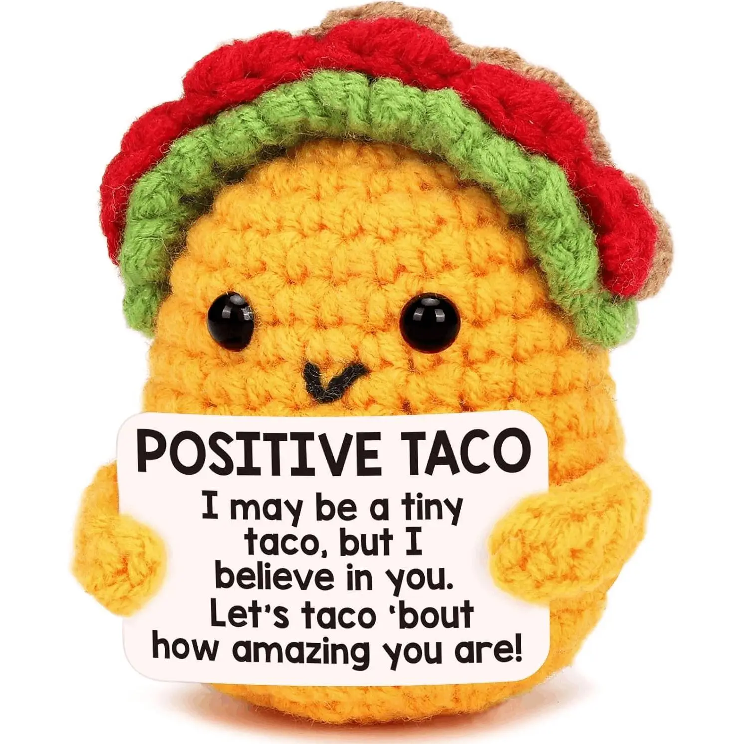 Cute Crochet Taco Design Ornament, Positive Emotional Inspirational Support Handmade Knitted Crochet Animal, Crochet Figure, Desk Decor for Home Office, Cuddly Stuffed Animal, Soft Huggable, Soft Cuddly Gift