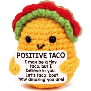 Cute Crochet Taco Design Ornament, Positive Emotional Inspirational Support Handmade Knitted Crochet Animal, Crochet Figure, Desk Decor for Home Office, Cuddly Stuffed Animal