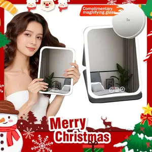 LED Makeup Mirror, Portable Mirror, Foldable Mirror with Light, Cosmetic Mirror, Desk Light, Student Dormitory/Office Mirror, High-Value Light, Complimentary Magnifying Mirror (Pink)