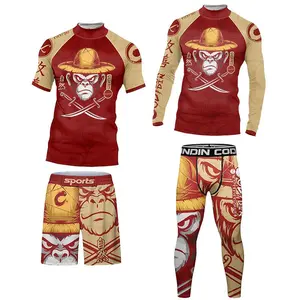 Unisex 4-Piece Cody Lundin Full-Print Polyester Blend Rashguard Set - Short Sleeve Tops, Pants, Wrestling Shorts, Martial Arts Wear for BJJ, Boxing (Multi Sizes)