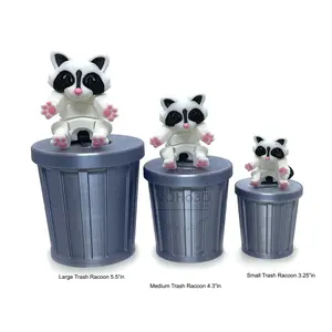 3pcs 3D Printed Racoon, Articulated Racoons with Trash Can, 3D Printed White and Black Raccoon, Trash Panda, Articulated Racoon Fidget Toy AR004-SET