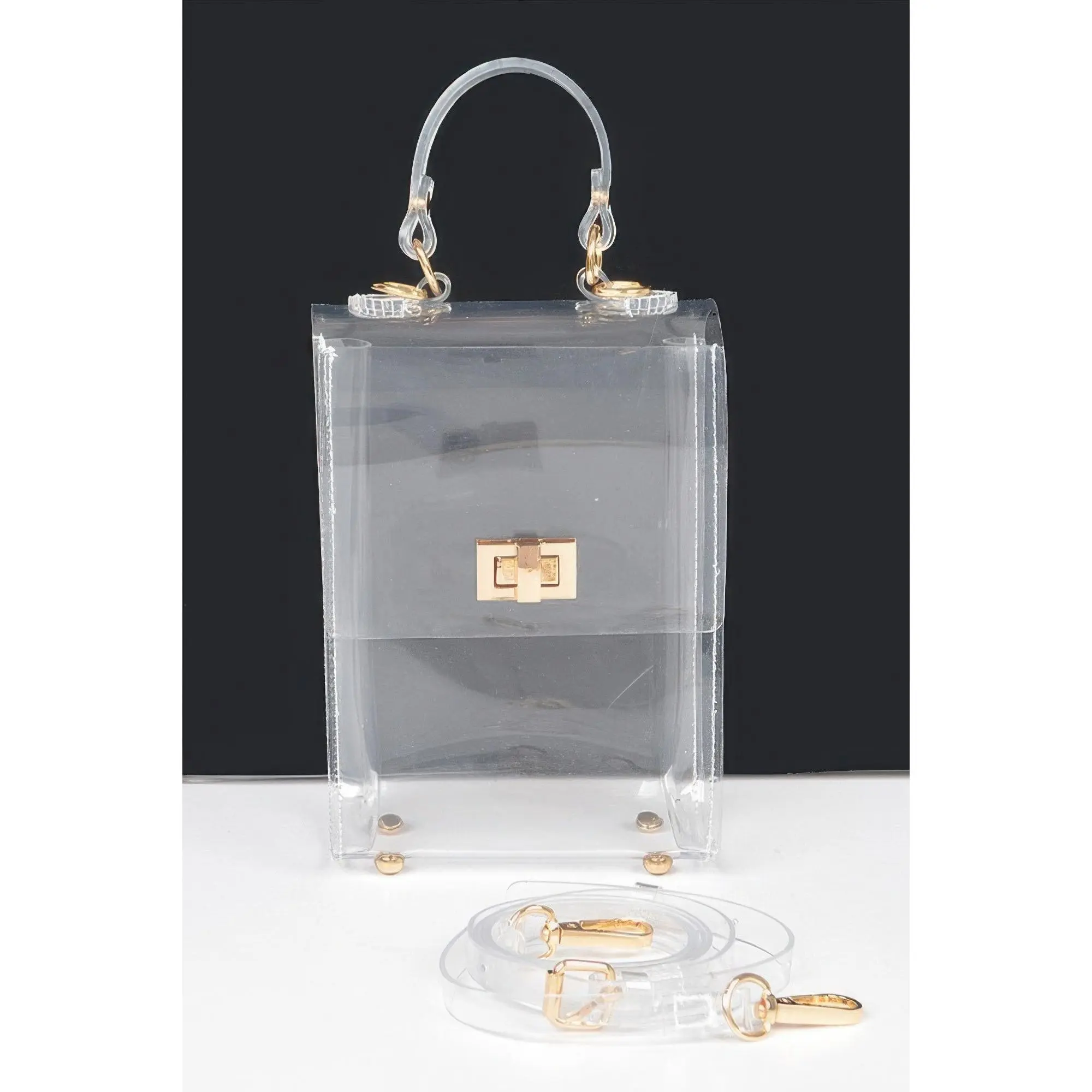 Women's Transparent PVC Clutch Bag, a Minimalist Glam Structured Top Handle Purse with Flap Closure for Evening Events