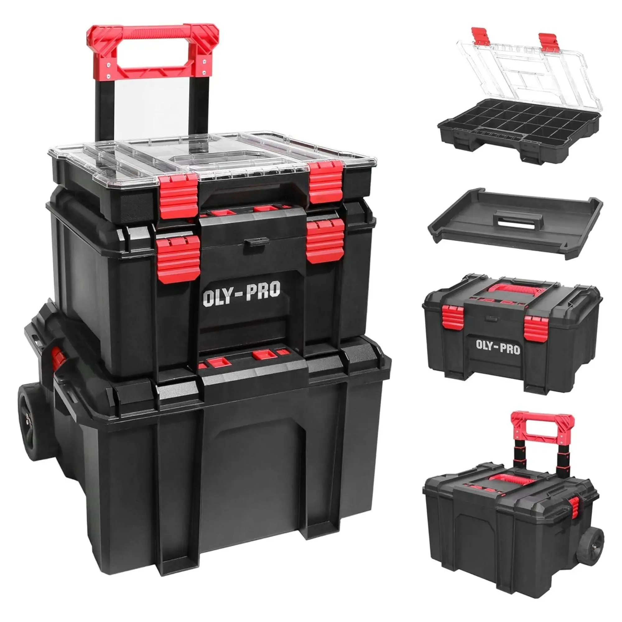 OLY-PRO Modular Tool Box Storage System, Rolling Stackable Toolbox with Wheels