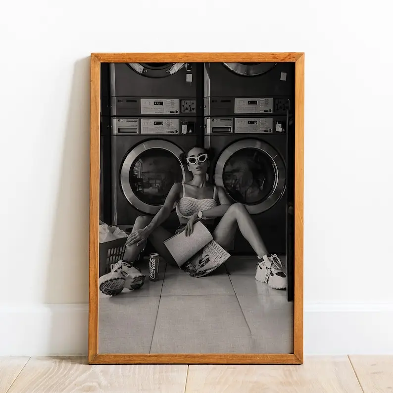 Laundry Prints, Funny Washing Print, Utility Room Decor, Kitchen Prints, Framed Art, Black and White Laundry Poster,
