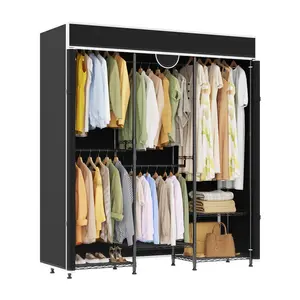 [FLASH SALE] Garvee Heavy Duty Portable Closet Wardrobe Organizer – Adjustable Carbon Steel System – Freestanding Garment Rack with Cover – 1100lbs Capacity – For Hanging Clothes – Black