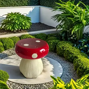 OPUL 13.8" Oversized Mushroom Statue Stool, Outdoor Statues Resin Garden Stool with Forest Pedestal Spring Decor, Multi-Purpose Decorative Stool for Home Courtyard, Lawn, Patio, Indoor & Outdoor Summer Decoration