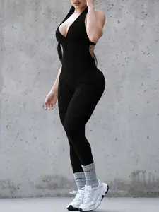 Women's Sexy Backless Bodycon Jumpsuit, Slim-Fit Summer, Plain Color Fashionable One-Piece Romper, Versatile & Comfortable