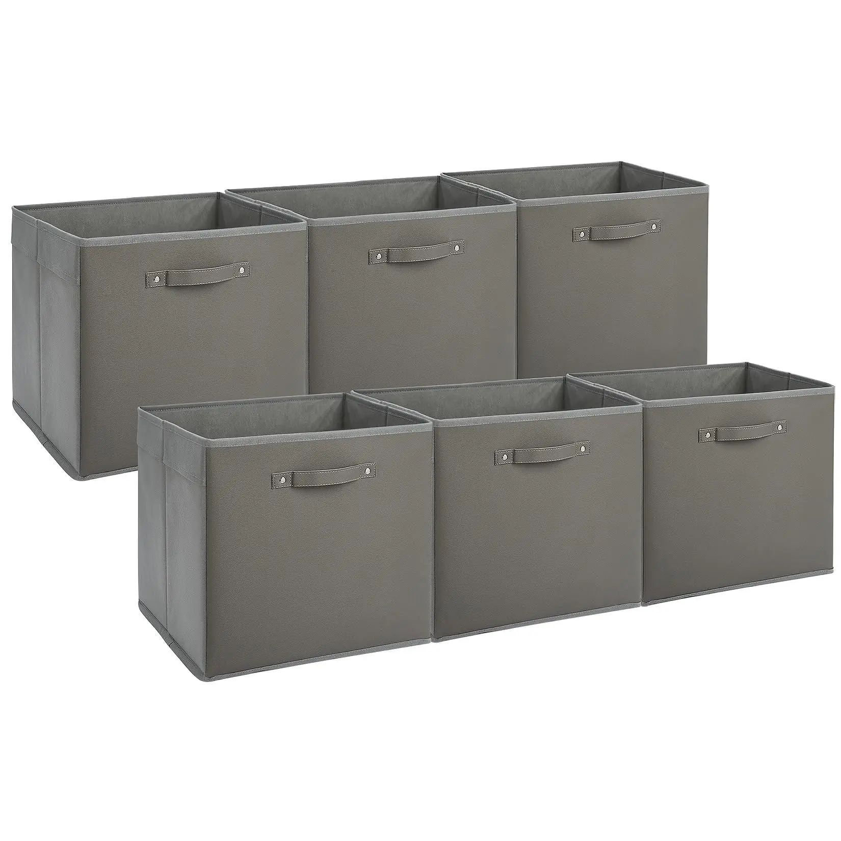 GARVEE 6-Pack 13 in Fabric Storage Bins with Faux Leather Handles - Foldable Cube Organizer Baskets for Shelves, Collapsible Decor Room Decor Boxes for Clothes, Toys, Gray