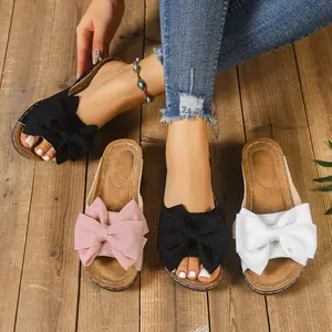 Women Fashion Outdoor Slippers Casual Bow Slides Comfortable Daily Slippers