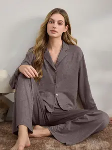 Women's Casual Fall Winter Pajama Set, Soft Skin-Friendly Fabric, Long Sleeve Lapel Design, Indoor Outdoor Wear, Two-Piece Sleepwear, Loungewear