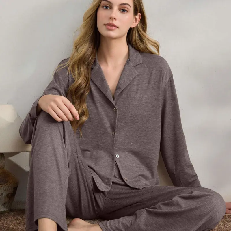 Women's Casual Fall Winter Pajama Set, Soft Skin-Friendly Fabric, Long Sleeve Lapel Design, Indoor Outdoor Wear, Two-Piece Sleepwear