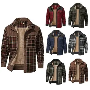 Men's Medium Size Fleece Lined Sherpa Plaid Shirt Jacket Outdoor Warm Coats with Snap Button Front Closure & Pockets Armygreen & Cozy Brown Flannel Outerwear Classic Menswear Soft Plaid Design Stylish Patchwork Casual Tops Che