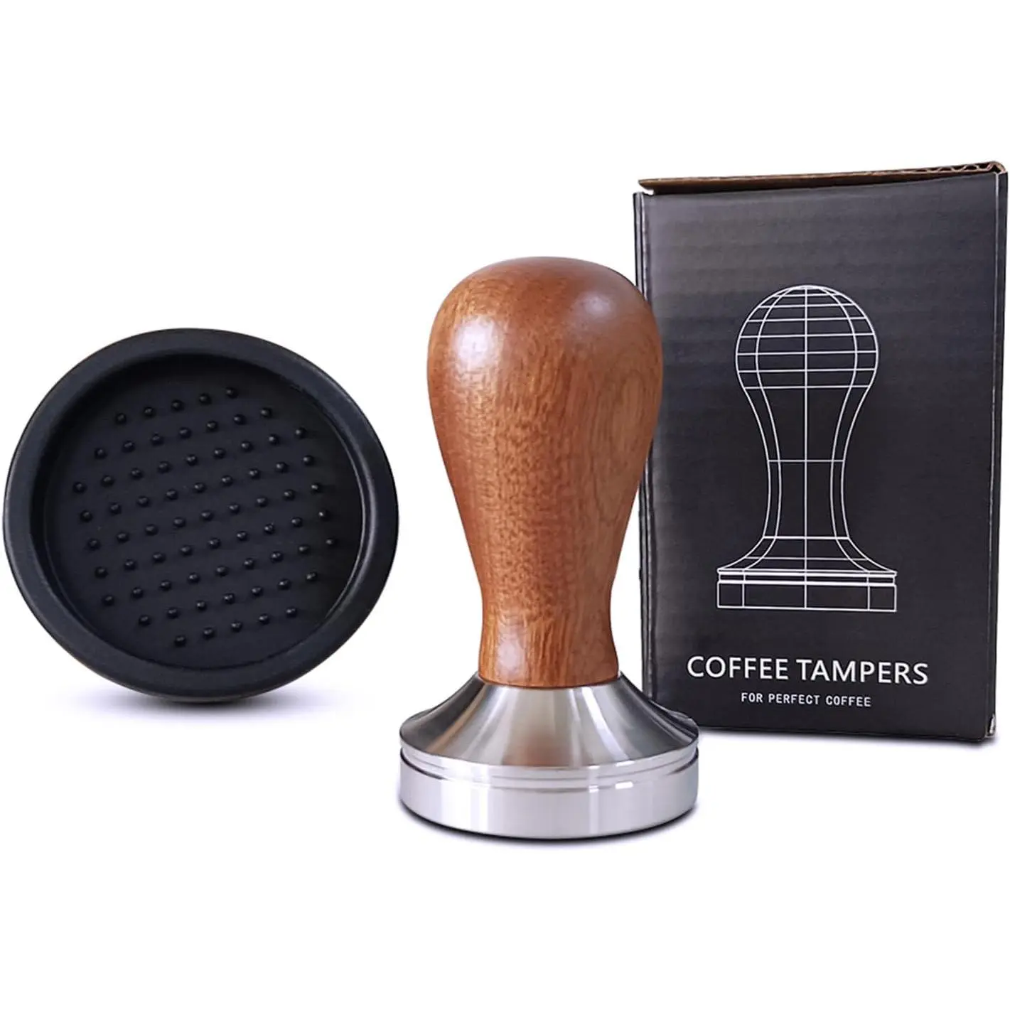 58mm Coffee Tamper Espresso Hand Tamper 304 Stainless Steel Espresso Wooden Handle Coffee Tamper with Mat (58mm)