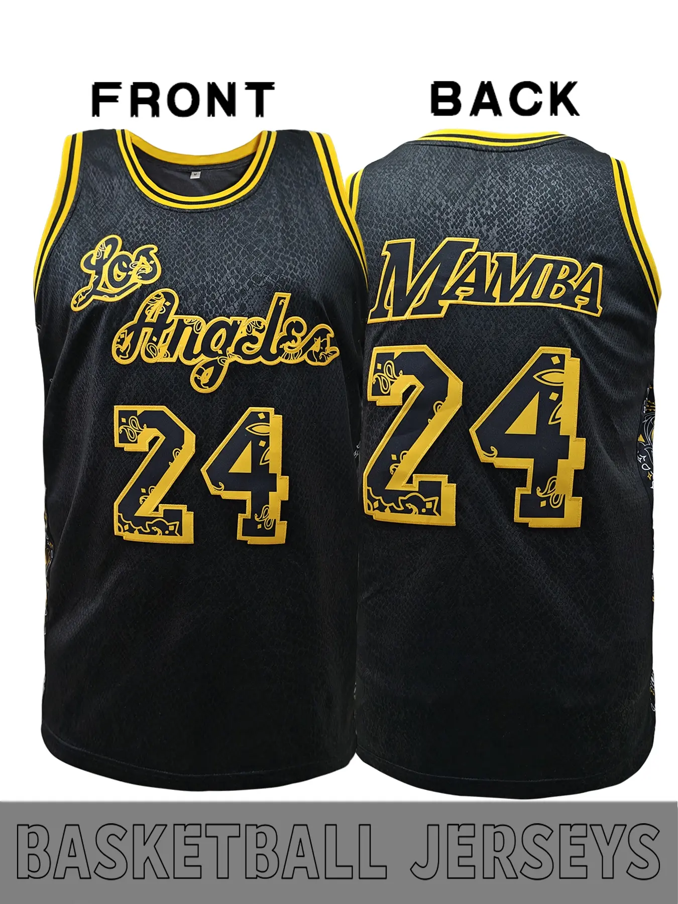 Men's # 24 snake patterned basketball suit, embroidered with "Los Angeles" pattern font on the front, commemorative collection for basketball retro enthusiasts and Mamba spirit followers, essential for trendy fans, Sportswear Clothing, Basketball Jersey
