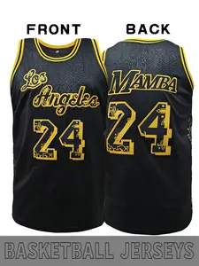 Men's # 24 snake patterned basketball suit, embroidered with "Los Angeles" pattern font on the front, commemorative collection for basketball retro enthusiasts and Mamba spirit followers, essential for trendy fans, Sportswear Clothing, Basketball Jersey