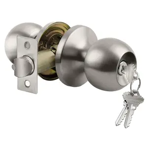 Keyed Entry Door Knob with Lock, Interior and Exterior Door Lock, Standard Ball, Satin Nickel