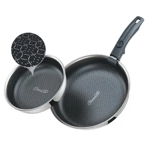 Ciwete Hybrid Non Stick Frying Pans Set 3-Piece, 8 & 9.5 Inch Tri-Ply Stainless Steel Pans Set with Detachable Handle, PFOA Free Kitchen Skillets for All Cooktops, Dishwasher & Oven-Safe Cooking Pan fathersdaygift