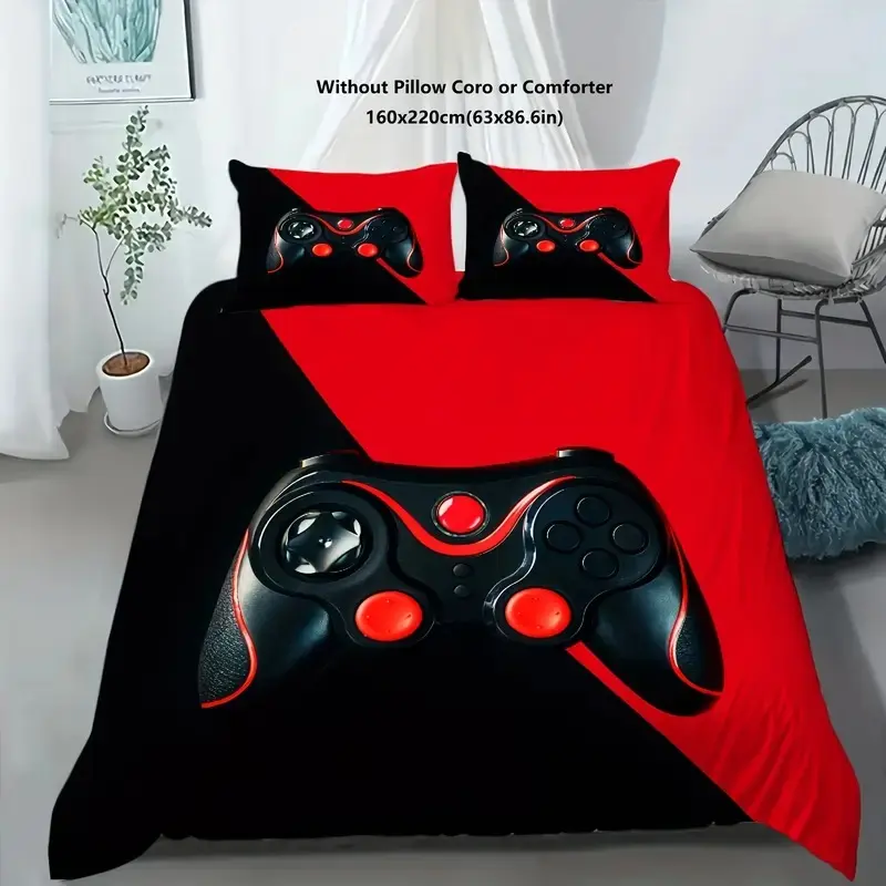 3-Piece Game Controller Print Bedding Set, Printed Bedding Set, Includes Duvet Cover and Two Pillowcases, Modern Bedroom Decor, Bedding Set For Modern Living Spaces
