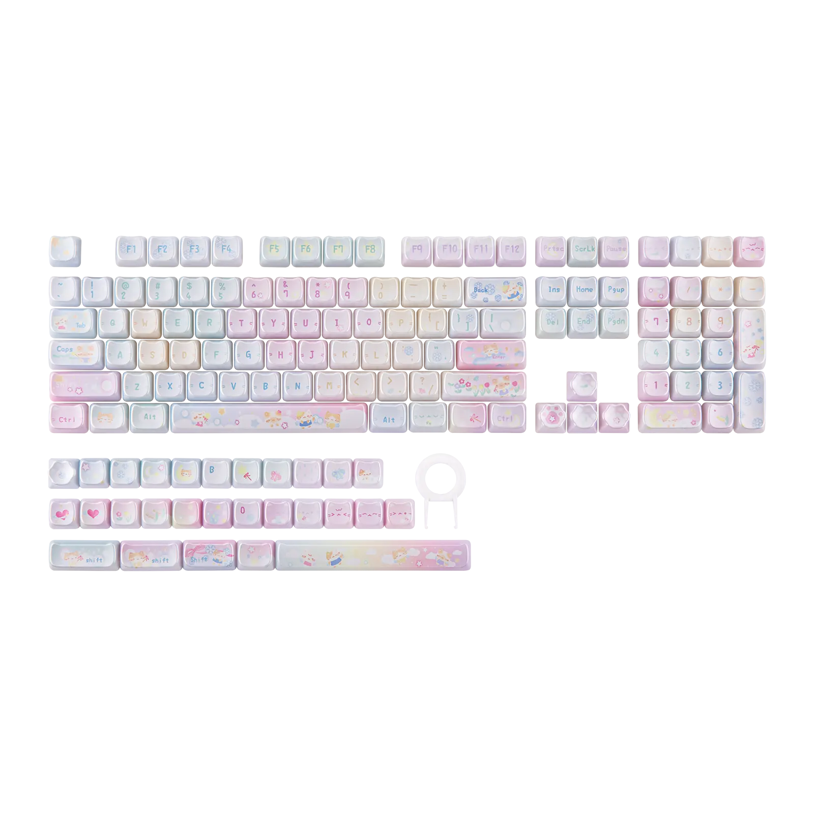 KiiBOOM Opal Kitty Keycap Set, MAO Profile, Metal Coating & Dye-Sub, PC Cute Cat Keycaps, Custom 136 Keys for Mechanical Keyboard, Compatible with 60%, 65%, 75%, TKL, 96%, Full-sized Layout
