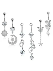 Rhinestone Decor Belly Ring, Women Belly Piercing Mixed Shaped Body Jewelry, Fashion Cubic Zirconia Jewelry for Party, Daily Clothing Decor, Trendy Exquisite Jewelry for Birthday Gift, Belly Button Jewelry, Navel Piercing Jewelry