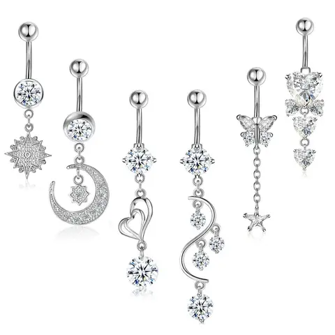 Rhinestone Decor Belly Ring, Women Belly Piercing Mixed Shaped Body Jewelry, Body Jewellery, Fashion Cubic Zirconia Jewelry for Party, Daily Clothing Decor, Jewelry for Birthday Gift, Belly Button Jewelry, Body Piercings