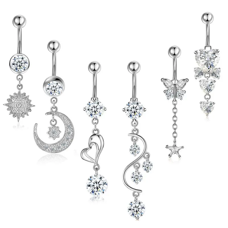 Rhinestone Decor Belly Ring, Women Belly Piercing Mixed Shaped Body Jewelry, Body Jewellery, Fashion Cubic Zirconia Jewelry for Party, Daily Clothing Decor, Jewelry for Birthday Gift, Belly Button Jewelry, Body Piercings