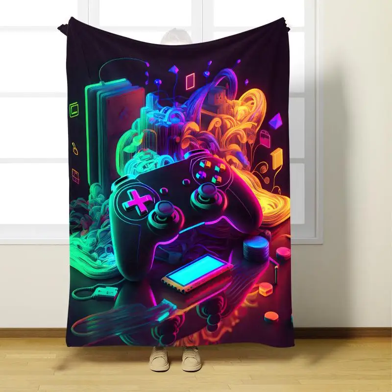 Gamepad Pattern Blanket, Soft Comfortable Throw Blanket, Napping Blanket For Home & Office & Travel & Camping, Cozy Room Accessories, Cool Bedroom Acc