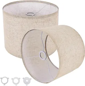 Small Lamp Shades Set of 2, Beige Drum Lampshades 8.7''Top X 8.7'' Bottom X 7.9'' High, Replacement Lamp Shades Natural Linen for Table Lamps Floor Lamps Chandelier Lamps, Easy Assembly Required