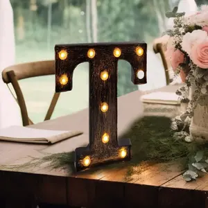 LED Marquee Letter "T" Industrial Style Antique Black - Light-Up Alphabet Sign for Weddings & Displays 9"
