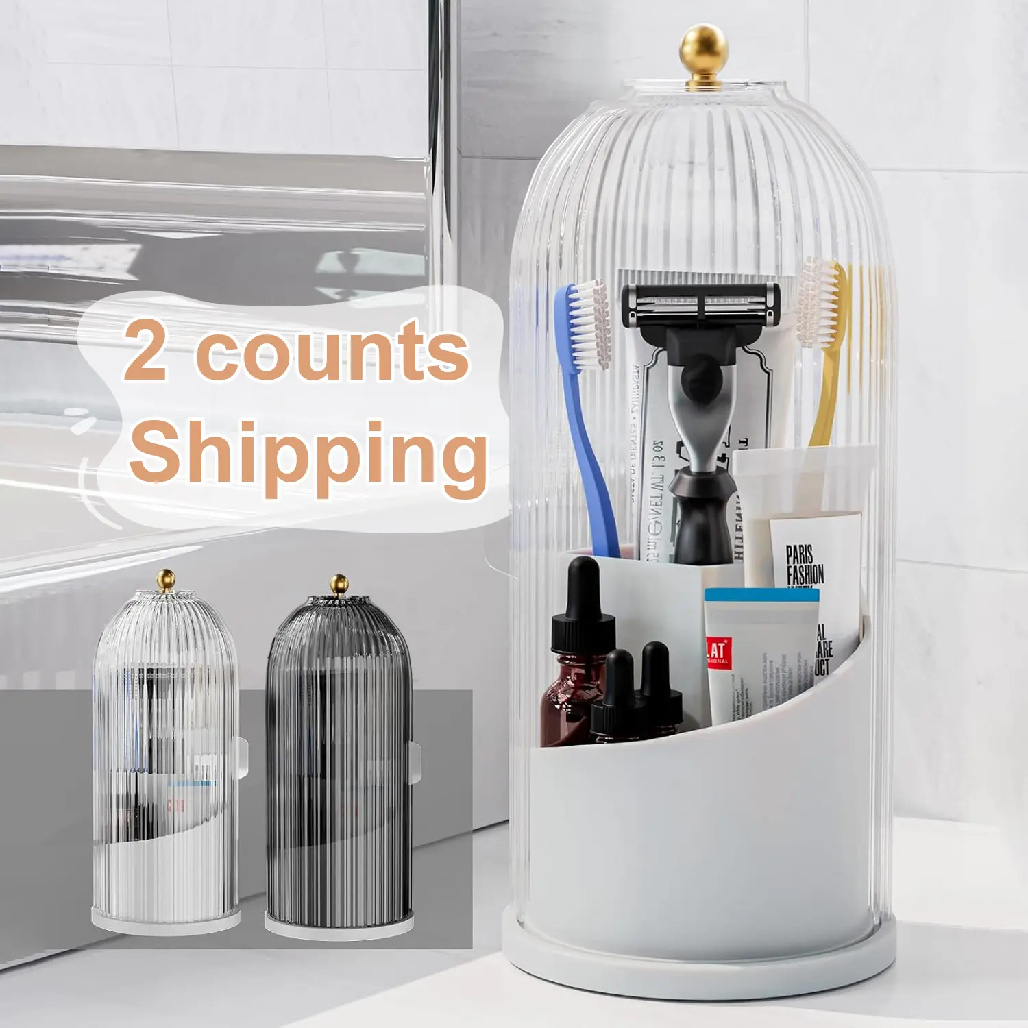 Multifunctional 2-Count Countertop Toothbrush and Toothpaste Holder Organizers Set - Modern Bathroom Decor, Stylish Durable Bathroom Gadgets [Summervibes]
