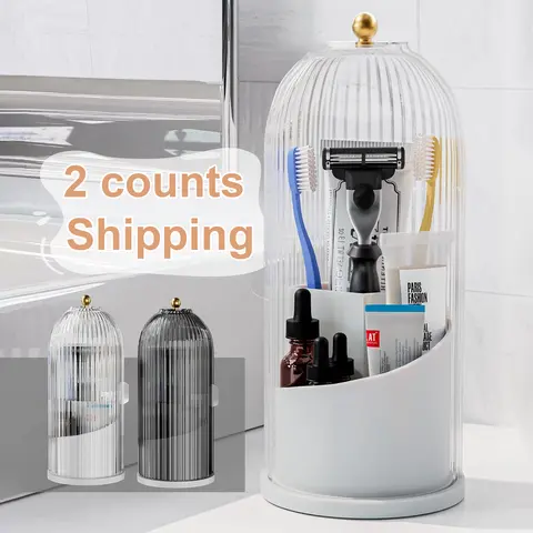 Elegant Plastic Toothbrush Holder 2-Count Set - Freestanding Table-Mount Bathroom Organiser, Multi-Use Storage for Toothbrushes, Razors & More, Durable Home Goods for Easy Effortless Tidy Spaces, Elegant Toothbrush Holder, 2 Counts