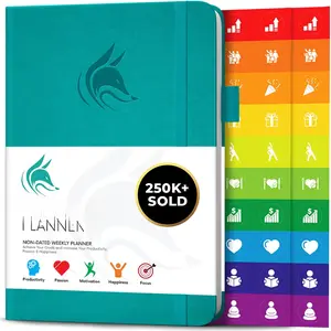 Planner - Undated Weekly & Monthly Planner for Productivity, Time Management & Goals - Organizer Journal - A5 (Turquoise)