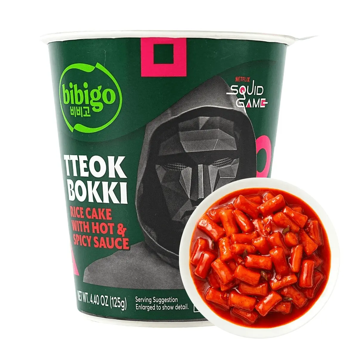 BIBIGO Korean Spicy Stir-Fried Rice Cakes (Tteokbokki) - Microwaveable Instant Meal, 125g