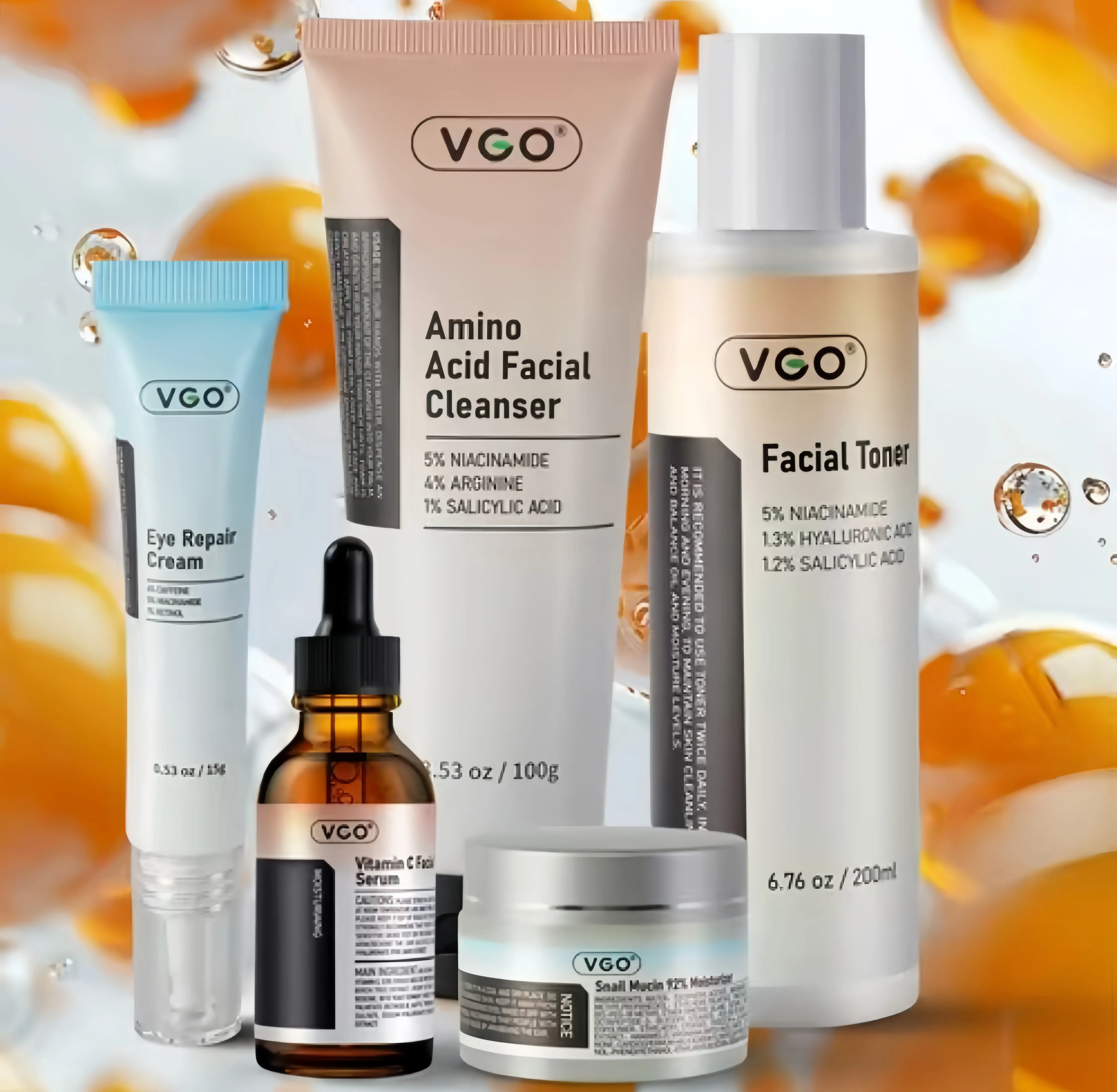 VGO 5-in-1 Skincare Set: Solves Skincare Hassle – Includes Cleanser, Toner, Serum, Eye Cream & Moisturizer