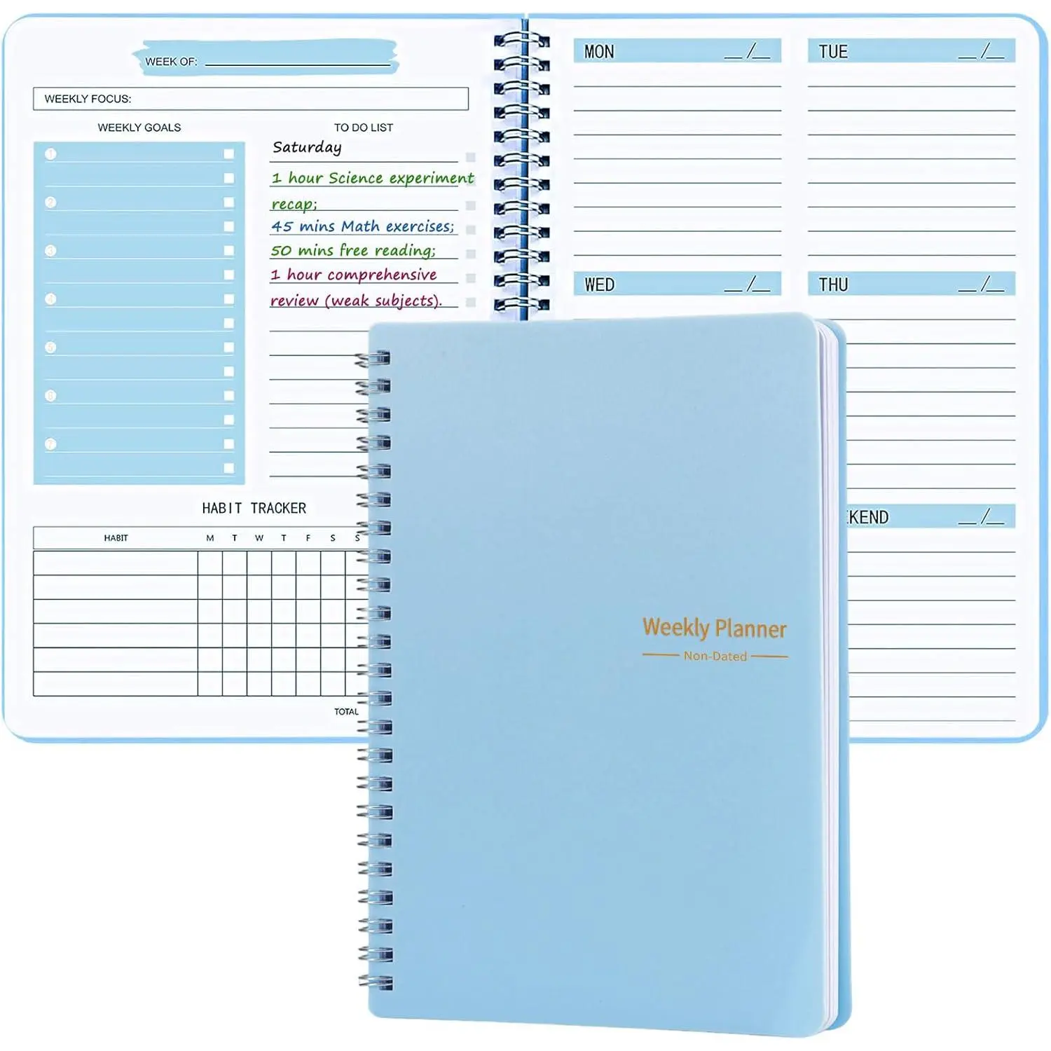 Undated Weekly Planner with Goal & Habit  Notebook, Small A5  Week Planners Spiral Binding Personal Goal Journal Non Dated Weekly Planner Simple Agenda Planners for Work  School