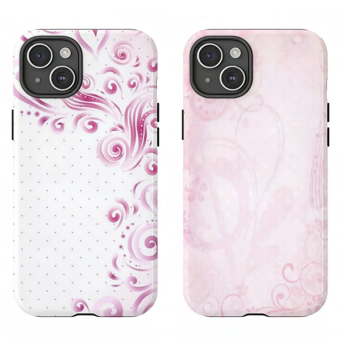 Pink Swirl & Polka Dot Phone Case|Romantic Pink Floral Swirl Phone Case For iPhone 17 Pro Max 16 15 14 13 12 11 for Samsung S21 S22 S23 S24 S25 S26 Phone Case|Tough Phone Case|Best Gift For Her