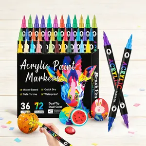 Acrylic Markers 24/48/72 Colors Dual Tip Art Pens, Art School Supplies, DIY Handmade Rock Painting Brush Set, Waterproof Paint Markers for Graffiti Textile Art