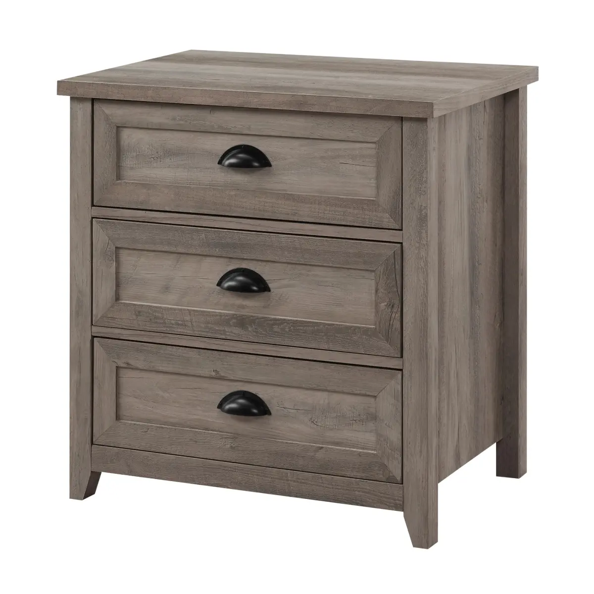 Walker Edison 25 in. Farmhouse Metal Odette Framed Nightstand - Side Table, Tall Old-Fashioned Bedroom Furniture, 3 Drawer Cup Handles, Frame Doors, Grey Wash Indoor Storage Table, 65 lbs Capacity, Glide Drawers, Assembly Required