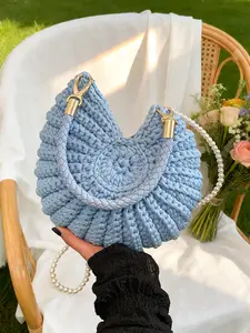 Seashell Pearl Chain Crossbody Bag, Beach Vacation Shoulder Bag, Handmade Crochet Boho Style, Summer Women's Backpack
