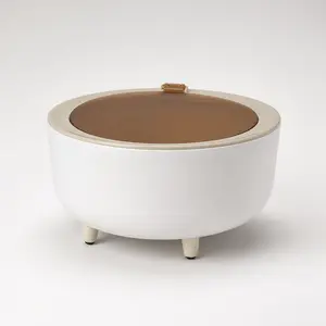 Wood Grain Desktop Trash Bin with Lid, Small Press-Open Garbage Bin, Mini Odor Control Waste Basket for Office Desk Bedroom Vanity Can Smart space motion
