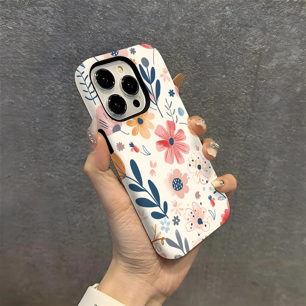 1pc Spring Flower themed aesthetic pattern protective case, a sturdy and durable two-in-one protective case, compatible with iPhone 17/16/15/14/13/12/11 Pro Max/Plus/Pro, Galaxy S25/S24/S23 Ultra, couple's phone case.