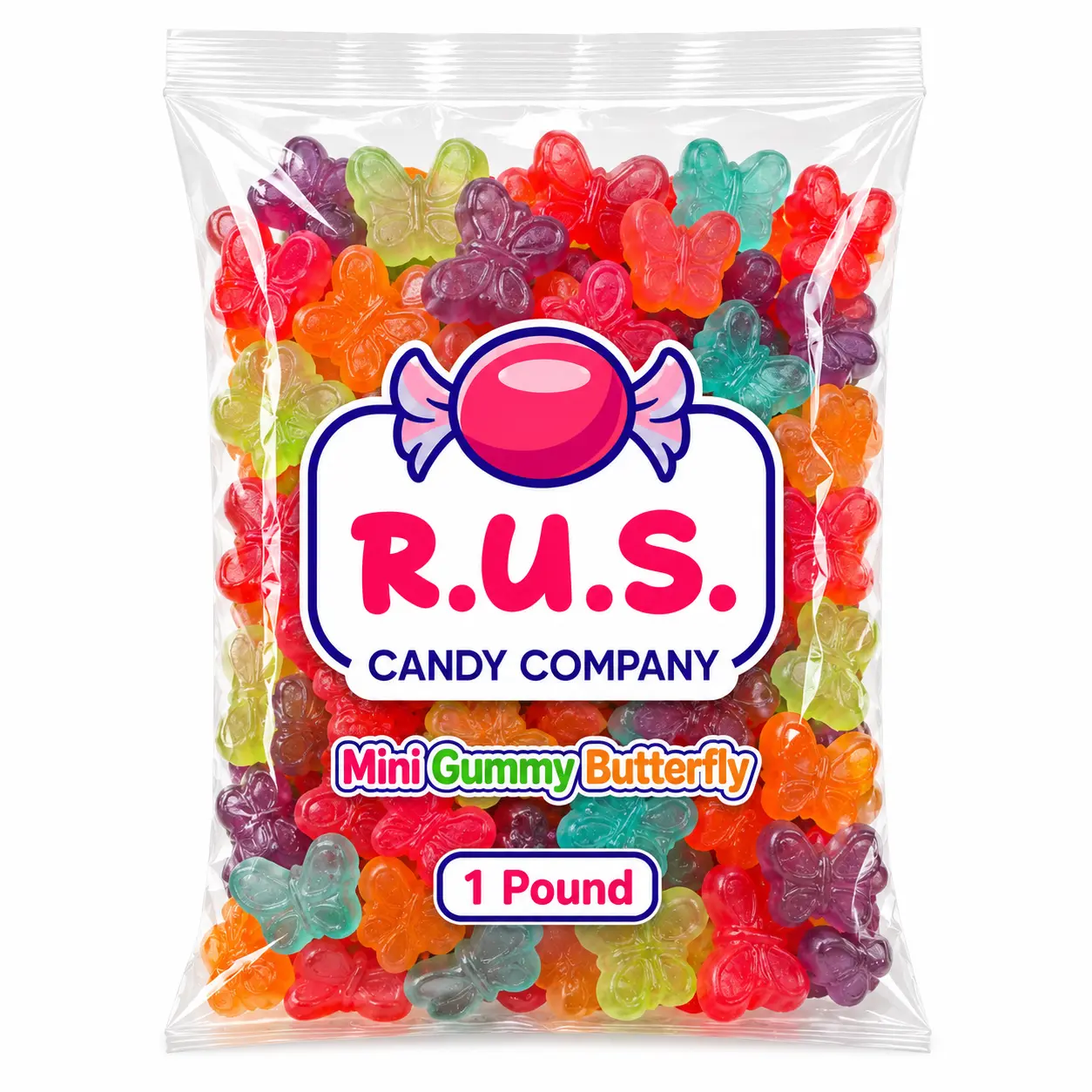 Mini Butterfly Gummies Candy, 1 lb Bag, Soft Chewy Fruity Gummy Candy