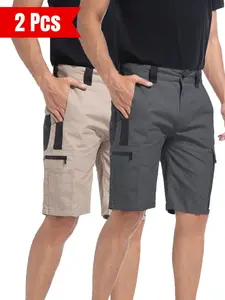 2 solid color camouflage men's shorts with zippered pockets, waterproof tactical work pants without waistband, regular sports pockets, durable and wear-resistant outdoor training pants, golf club shorts (9 pockets) suitable for my sports shorts