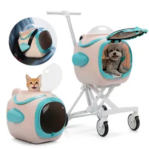 Space Capsule Pet Stroller for Small Dogs & Cats - 42L Detachable Ventilated Durable Pet Carrier with 360° Rotating Wheels, Fresh Air Fan, Temperature Display, Night Light, Outdoor Hands-Free Design (Pink)
