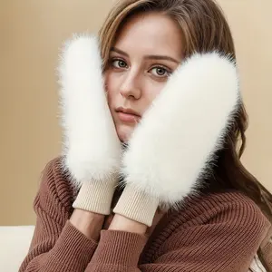 Winter Warm Korean Style Cute Cold-Proof Cycling Furry Gloves Windproof Thickened Plush Cuff Gloves for Women