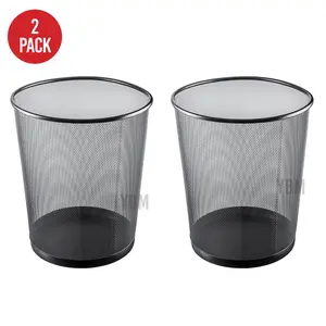 212 MAIN 4.75 gal Round Steel Mesh Open Top Trash Storage Wire Basket, Breathable Black Wire Container (13.5x11.5x11.5 in, Pack of 2) - Kitchen Waste Bins, Trash Bin Storage for Baby & Maternity Spaces