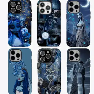 Y-Corpse Bride Patchwork Pattern Wall Paper phone case,Blue patchwork Phone Case，for iPhone 16 15 14 13 12 11 17Pro Max,for Samsung S25 S24 S23 S22 Ultra,Protective Cover,give her/him a gift for Christmas and Thanksgiving