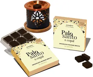 Palo Santo & Copal Smokeless Incense Bricks & Oriental Burner | 2 x 9 Bricks | Aromatherapy | Smudging | Made with Essential Oils | Natural Air fresheners for Home | Spiritual Meditation Accessories