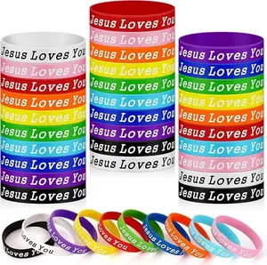 Jesus Loves You 42pcs Silicone Bracelets Bulk – Colorful Christian Rubber Wristbands for Men & Women - Party Favors & Gifts Supplies